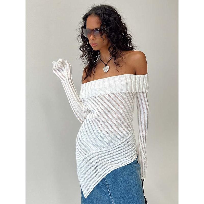 Elegant Off-shoulder Backless White Tee