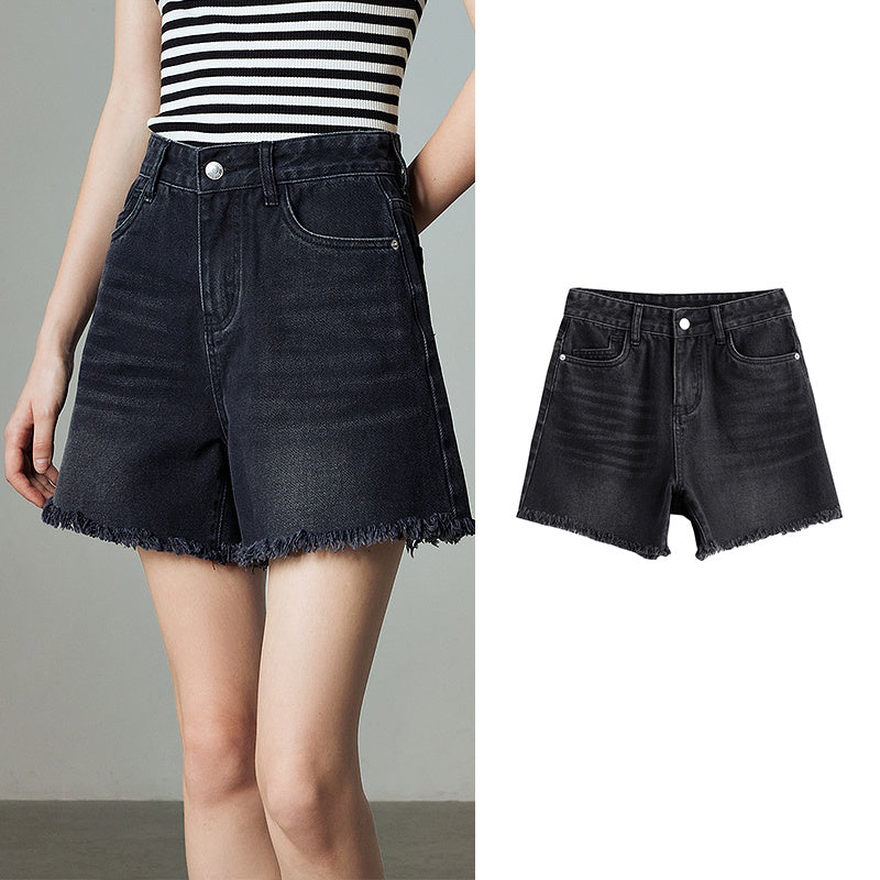 Jeansshorts mit hoher Taille und Quasten für Damen