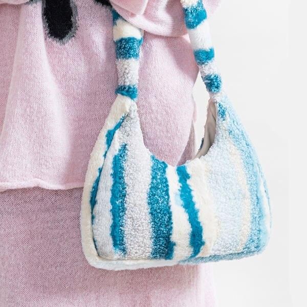 Trendy Striped Faux Fur Underarm Hobo Bag