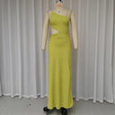 Yellow-Green Asymmetric-Neck Cutout Maxi Dress