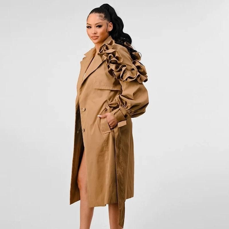 Lapel Long Sleeve Trench Coat