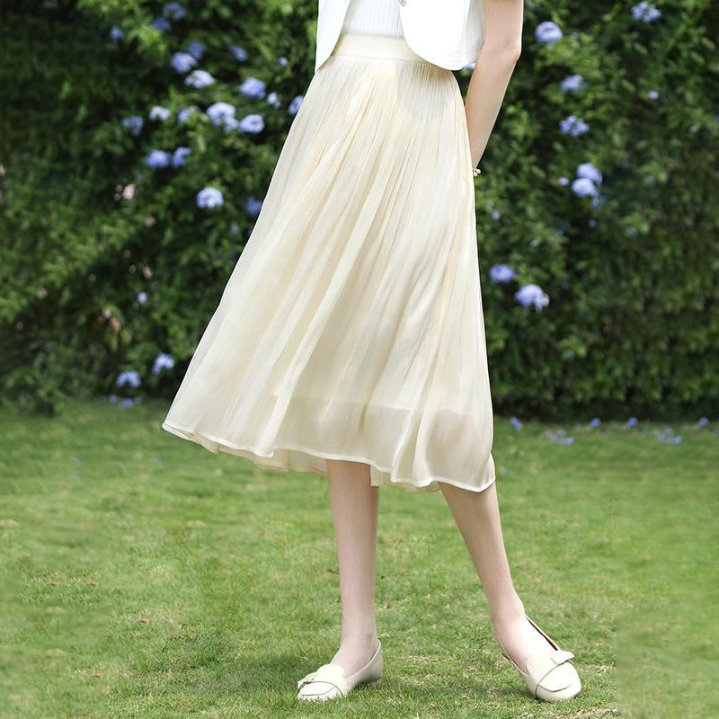 Elegant Satin Pleated Midi Skirt