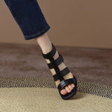 Luxurious Leather Gladiator Sandals with Square Heel and Buckle Strap