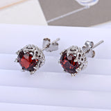 Natural Ruby Colored Round Sterling Silver Earrings - Dazpy