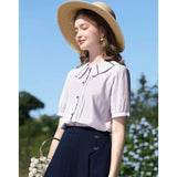 Chic French Puff Sleeve Blouse with Peter Pan Collar