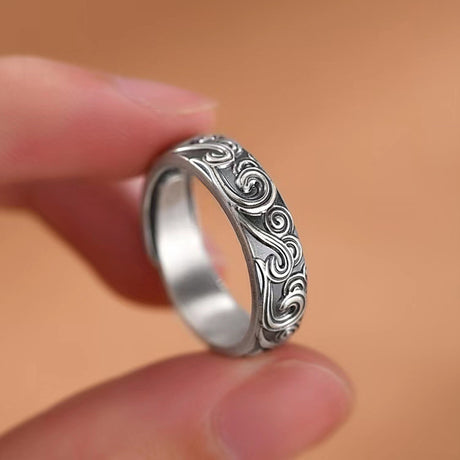 999 Sterling Silver Embossed Auspicious Cloud  Men's And Women's Pure Silver Solid Ring - Dazpy