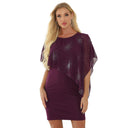 Women's Purple Polka-Dot Layered-Look Midi Dress