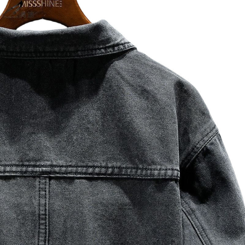 High-grade Black And Gray Denim Coat Men's Autumn New