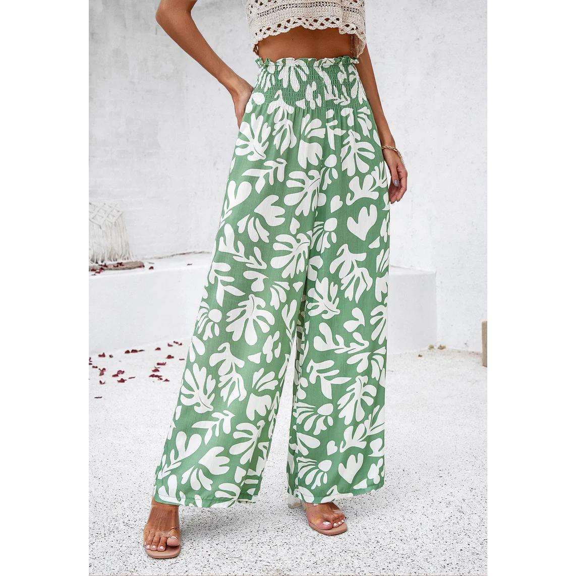 Elegant Wide-Leg Printed Trousers for Women