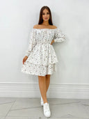 Vestido floral de corte en A con hombros descubiertos para mujer
