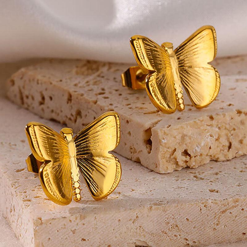 Pendientes de mariposa dorados: joyas estéticas de acero inoxidable de moda