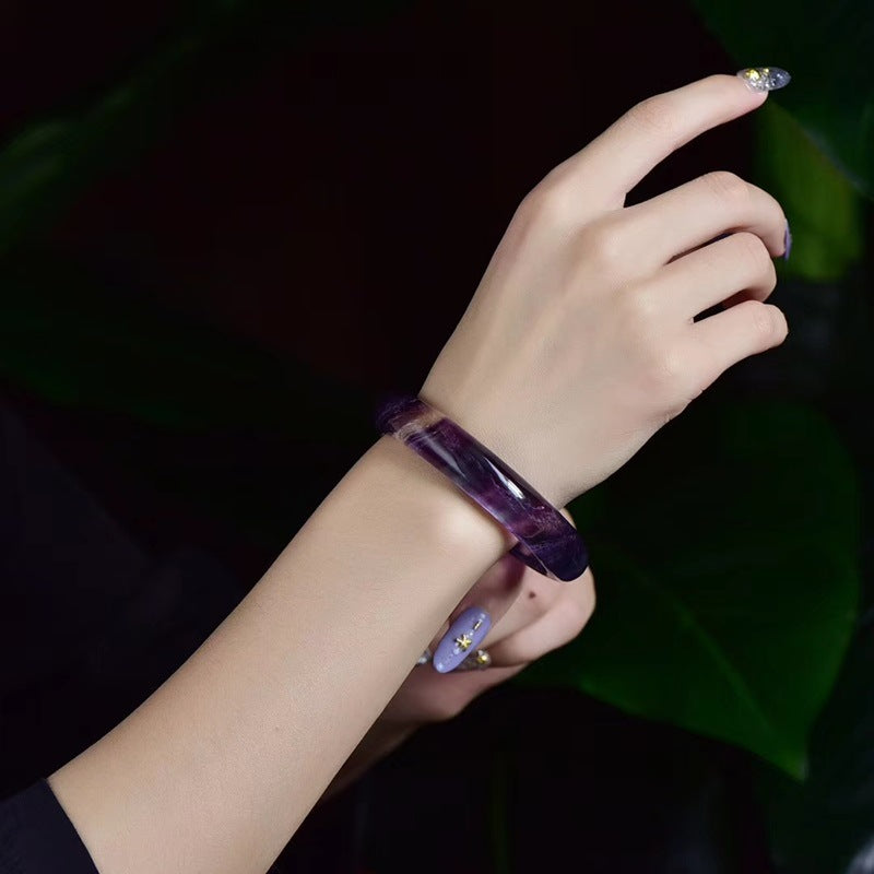 Natural Color Fluorite Bracelet  Iridescence Thousand Layer Pattern Ice Field Stone Amethyst Round Bracelet - Dazpy