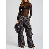 High Waist Leopard Print Wide Leg Trousers