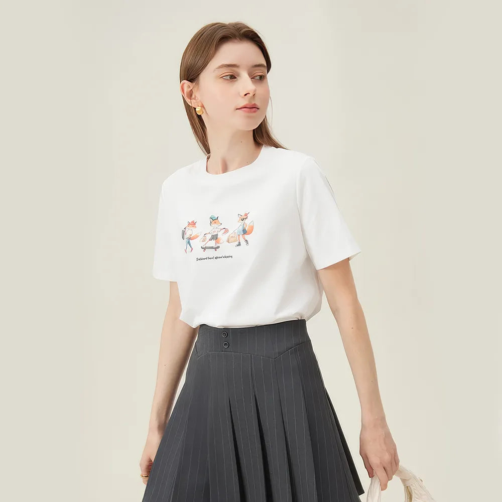 Charming Fox Print Summer Tee for Women