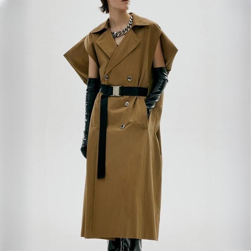 Chic Autumn Sleeveless Trench Coat with Belt