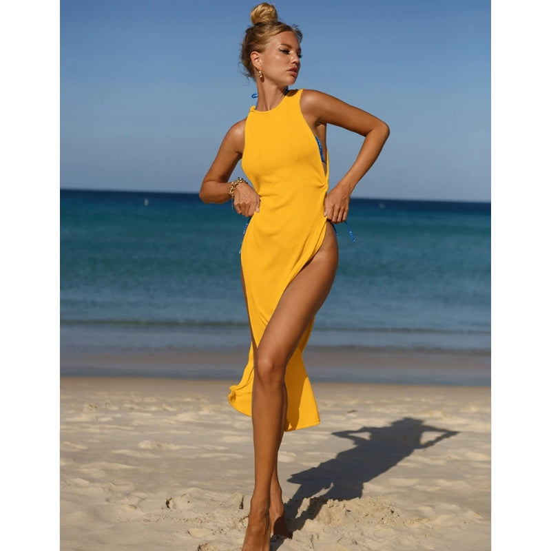 Solide Cover Up Frauen Hollow Out BeachWear