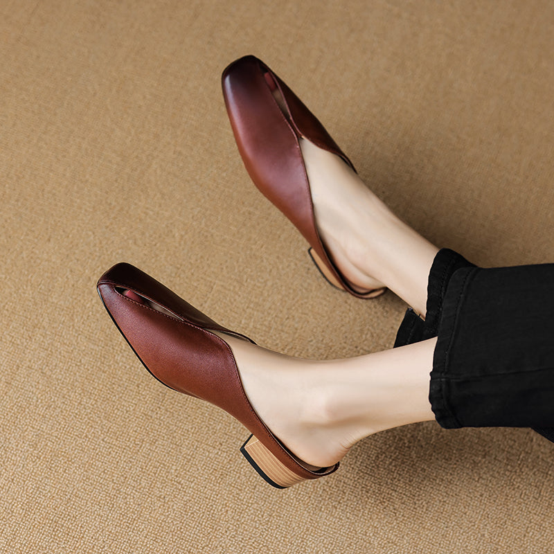 Leather Square Toe Mules