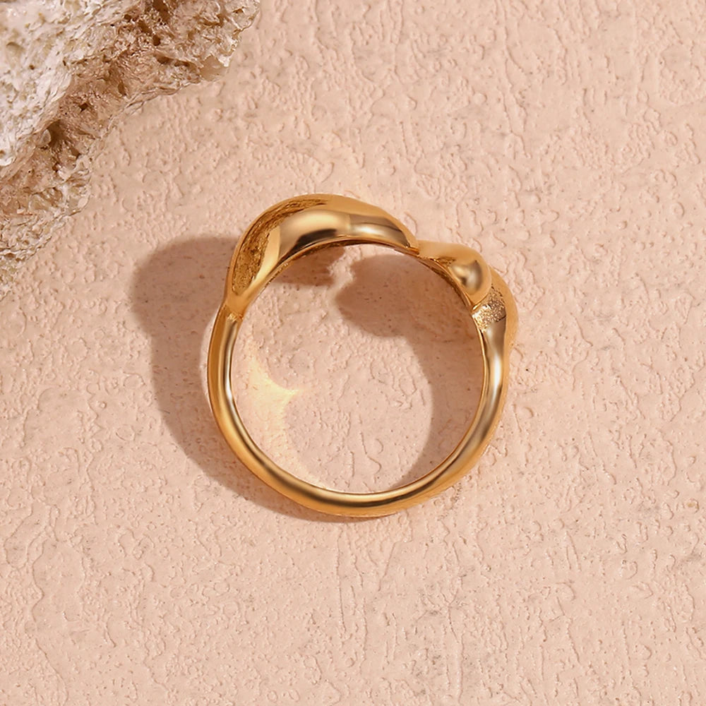 Anillo abierto de doble corazón bañado en oro - Acero inoxidable hipoalergénico