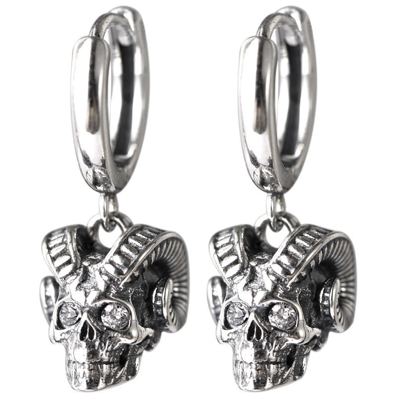 Sterling Silver Trendy Silver Earrings Sheep Horn Skull Zircon - Dazpy