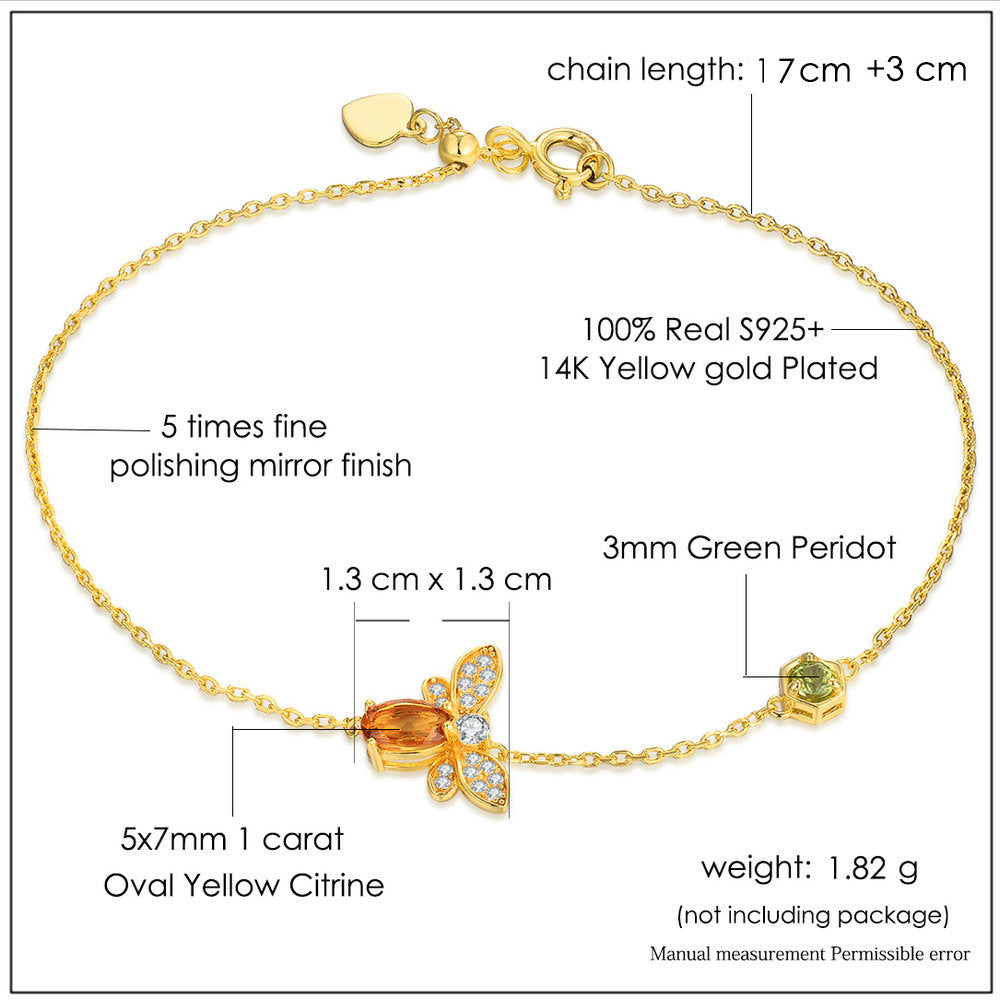 Women's Fashion Natural Citrine Peridot Bee Bracelet - Dazpy