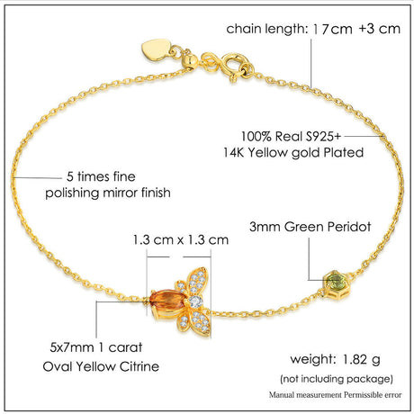 Women's Fashion Natural Citrine Peridot Bee Bracelet - Dazpy