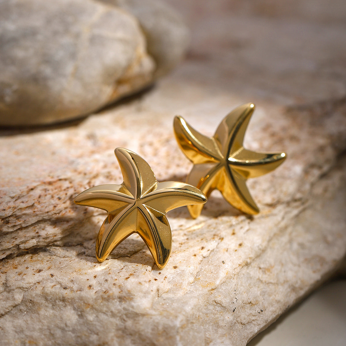 Exquisite 18K Stainless Steel Geometric Pentagram Sea Starfish Earrings