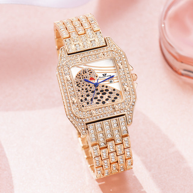 Square Full Star Leopard Diamond Women's Watch Quartz Women's Watch - Dazpy