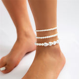 Boho Chic Multi-Layer Pearl Anklet - Summer Beach Foot Jewelry for Women