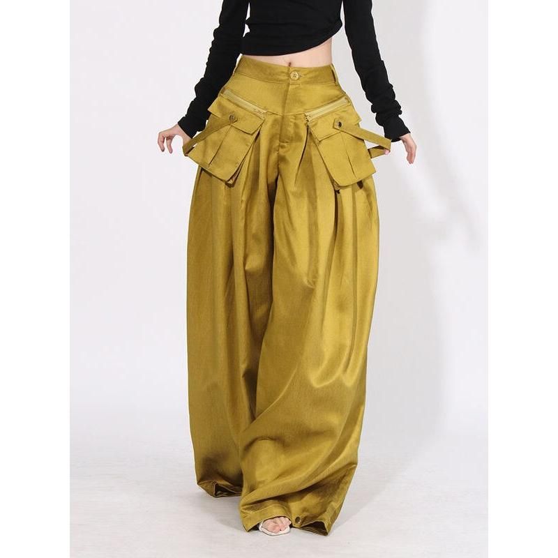 High Waist Solid Casual Wide Leg Pants