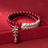 Silver Wheat Ear Cinnabar Stone Double Layer Bracelet Simple - Dazpy