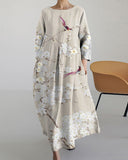 Printed Short-Sleeve Patchwork Midi Dress