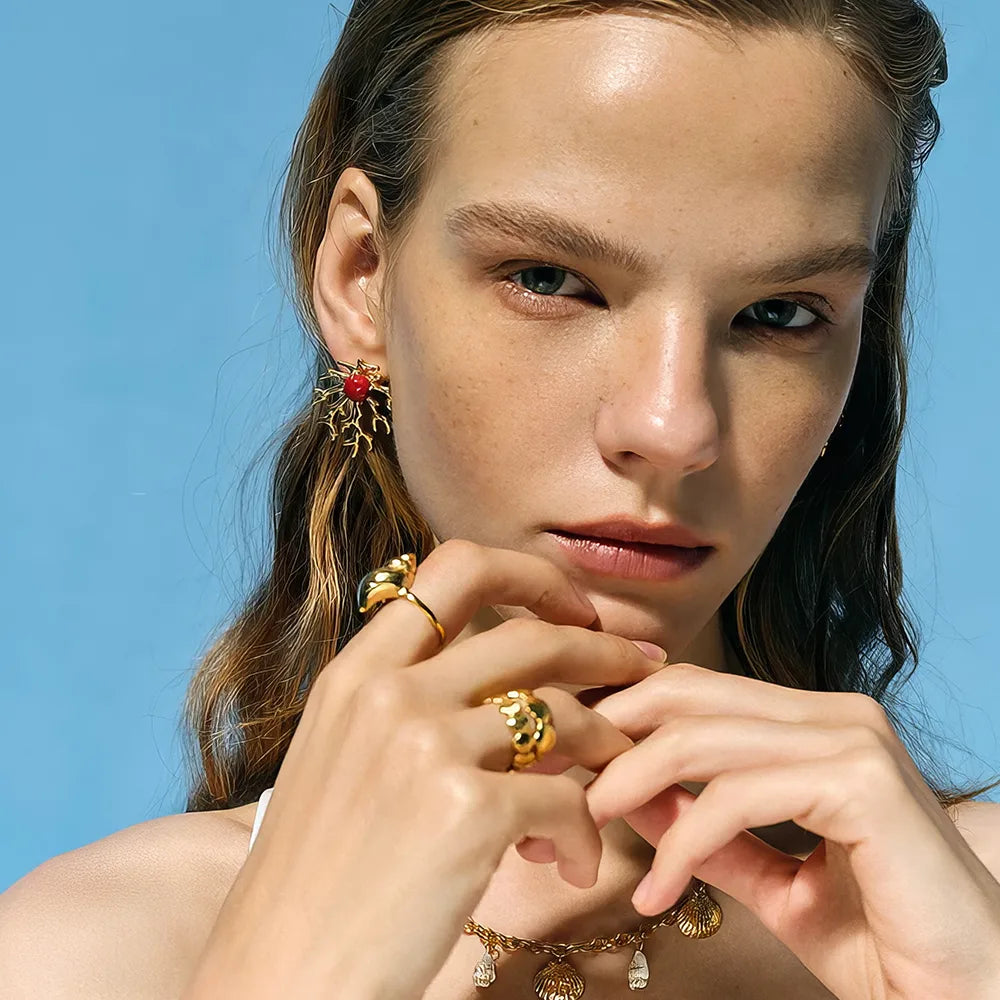 Gold Plated Coral-shaped Earrings