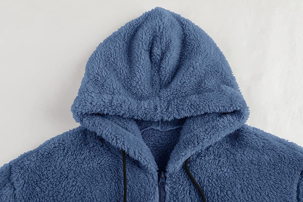 Men's Solid Color Plush Cardigan Hooded Jacket