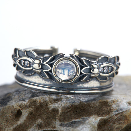 Natural Moonstone Ring Female S925 Sterling Silver Retro - Dazpy