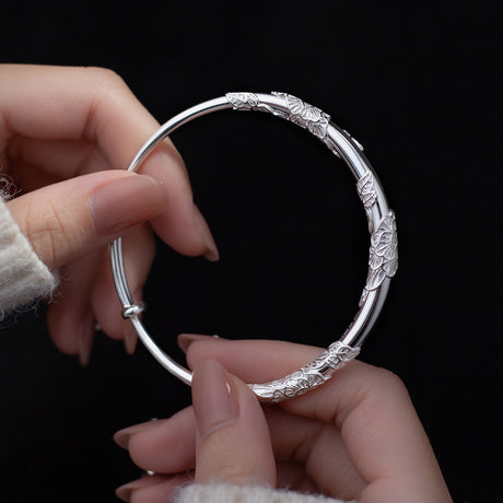 Fine Silver Flower Bracelet With Three Flowers - Dazpy