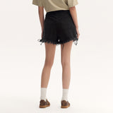 Women's Black Rolled Edge Tie High-Street Cool Shorts