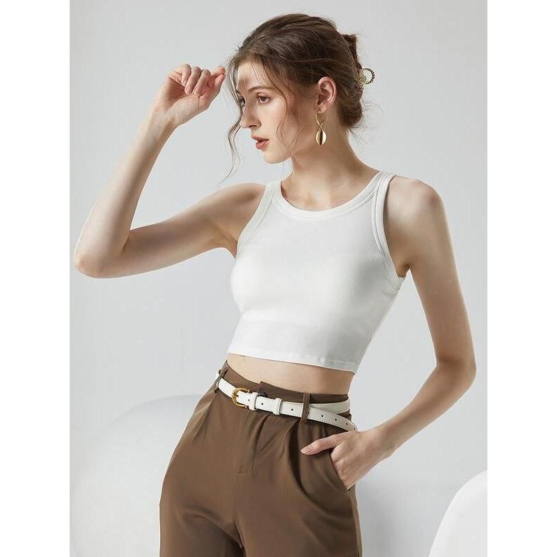 Elegantes geripptes Camisole-Crop-Top mit integrierter Polsterung