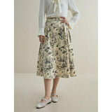 High Waist A-Line Midi Skirt with Ink Animal Print for Winter