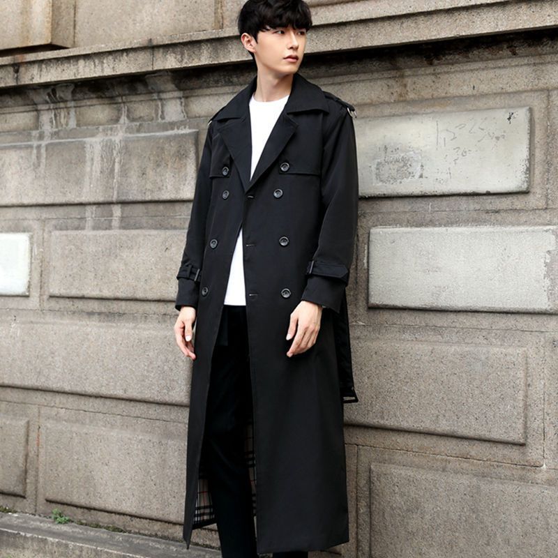 Men's Long Type British Slim-fitting Trench Coat