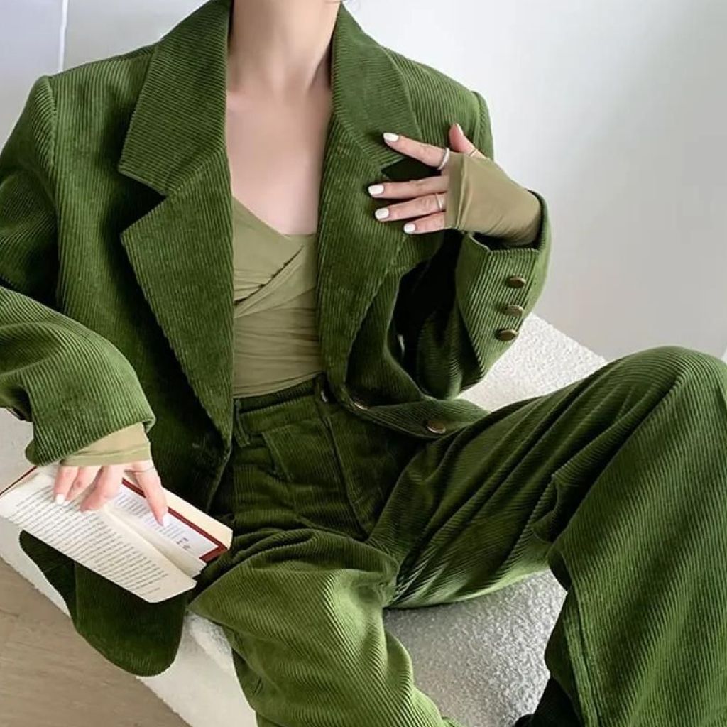 Vintage 2-Piece Wide-Leg Pants Suit with Single-Breasted Blazer