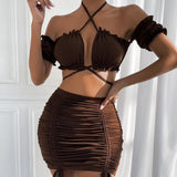 Conjunto de mini vestido con volantes sexy de 2 piezas