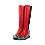 High-top Patent Leather One-step High-heeled Wedge-heeled Plus Size Women's Boots - Dazpy