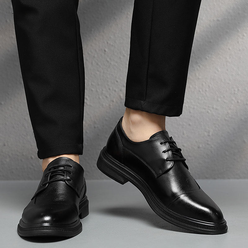 Men's Leather Soft Bottom Pointed Toe Lace-up Shoes - Dazpy