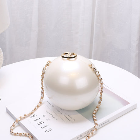 Ladies Casual Fashion Pearl Decoration Round Shoulder Bag - Dazpy