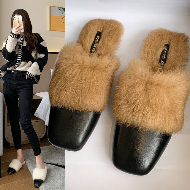 Female Flat-bottom Square Toe Baotou Half Drag - Dazpy