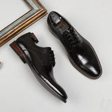 Three Head Carved Leather Shoes Groom Wedding Shoes - Dazpy