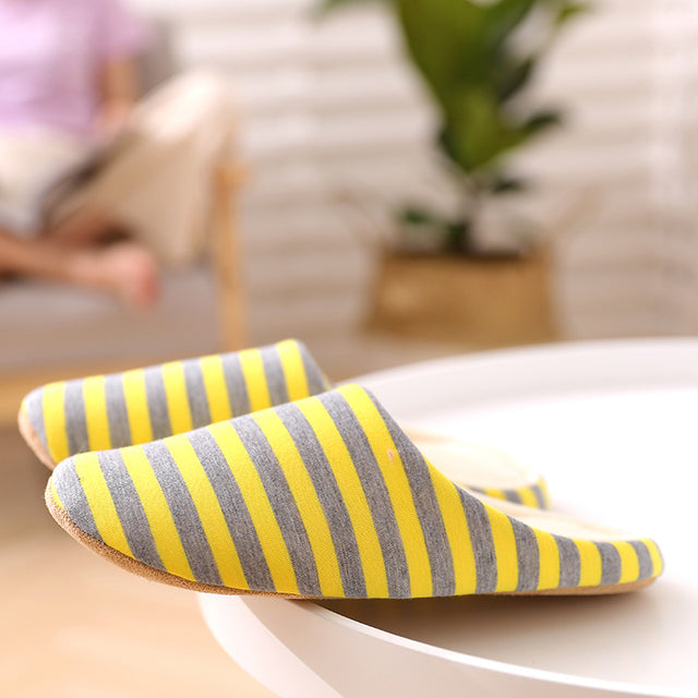 Autumn And Winter Soft Bottom Wooden Floor Striped Indoor Home Slippers Mute Deerskin Flannel Bottom Home - Dazpy