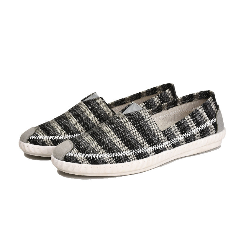 Cloth Shoes Linen Striped Canvas Men's Shoes With Breathable Pedal - Dazpy