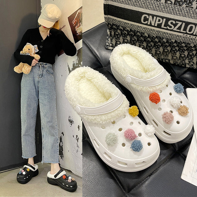 Plush Thick Soled Baotou Sponge Cake Two Wear Cotton Slippers - Dazpy