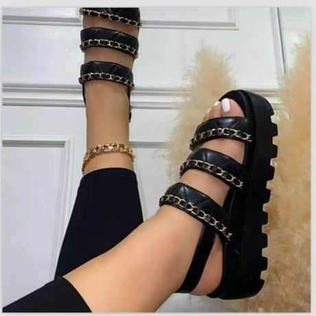 Buckled Platform Chain Slip-toe Sandals - Dazpy